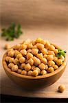 Chickpeas in a wooden bowl