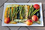 Marinated vegetables and fruit for grilling