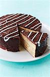 Chocolate layer cake, sliced