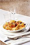 Pappardelle with porcini mushrooms, prawns and chilli peppers