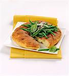 Italian schiacciata with ricotta, green beans and basil