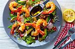 A prawn salad with radish, avocado and chilli