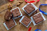 Nut brownies on a wooden board