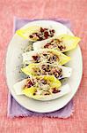 Chicory leaves with tuna, kidney bean salad and beansprouts