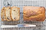 Sliced banana bread on a cooling rack