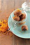 Vegan chocolate & orange truffles in a glass jar