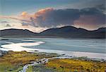 Clouds over tranquil mountains and ocean, Luskentyre Beach, Harris, Outer Hebrides