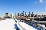 Schuylkill Banks Boardwalk in Winter, Schuylkill River Park, Philadelphia, Pennsylvania, USA.