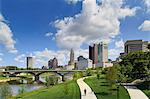 Scioto Mile Park and skyline, Downtown Columbus, Ohio, USA.