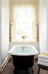 Vignette of filled cast iron tub, Rachel Dowry's B&B, Baltimore, MD.