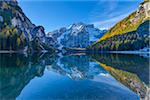 Croda del Becco (Seekofel) reflected in Braies Lake in autumn, Prags Dolomites, South Tyrol, (Bozen Province) Trentino Alto Adige, Italy