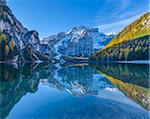 Croda del Becco (Seekofel) reflected in Braies Lake in autumn, Prags Dolomites, South Tyrol, (Bozen Province) Trentino Alto Adige, Italy