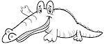 Black and White Cartoon Illustration of Crocodile or Alligator Reptile Animal Character Coloring Page