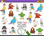Cartoon Illustration of Find Two Identical Pictures Educational Activity for Children