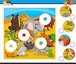Cartoon Illustration of Educational Match the Elements Activity for Children with Wild Animal Characters
