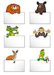 Cartoon Illustration of Animals with White Greeting or Business Card Design Set