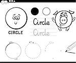 Black and White Educational Cartoon Illustration of Circle Basic Geometric Shape for Children Coloring Page