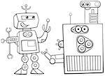 Black and White Cartoon Illustration of Robots Science Fiction Character Coloring Page