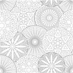 Lacy seamless floral pattern with various stylized geometric black contour flowers on the white background, monochrome vector illustration