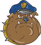 Illustration of a bulldog policeman police officer head viewed from front set on isolated white background done in cartoon style.