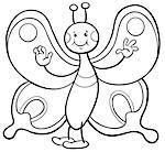 Black and White Cartoon Illustration of Butterfly Insect Animal Character Coloring Page