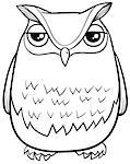 Black and White Cartoon Illustration of Funny Owl Bird Animal Character Coloring Page