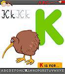 Educational Cartoon Illustration of Letter K from Alphabet with Kiwi Bird for Children