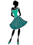 Abstract attractive graceful girl posing in short gown and in respective shoes in turquoise hues, hand drawn vector stencil illustration