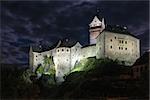 Loket Castle is a 12th-century Gothic style castle located about 12 km from Karlovy Vary on a massive rock in the town of Loket, Czech Republic. Evening