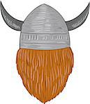 Drawing sketch style illustration of a norseman viking warrior raider barbarian head wearing horned helmet viewed from the rear set on isolated white background.