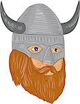 Drawing sketch style illustration of a norseman viking warrior raider barbarian head with beard wearing horned helmet looking slightly to the side set on isolated white background.