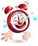 Fools day time. Clock is laughing to tears. Isolated on white vector illustration