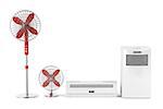 Split system and mobile air conditioners and electric fans
