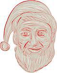 Drawing sketch style illustration of a melancholy Santa Claus looking sad, gloomy and dejected viewed from front set on isolated white background.