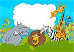 Cartoon Illustration of Wild Animal Characters with Blank Cloud