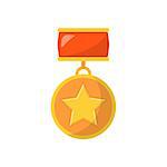Medal with star and red ribbon. Winner award icon