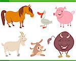 Cartoon Illustration of Cute Farm Animal Characters Set