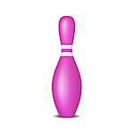 Bowling pin in pink design with white stripes on white background