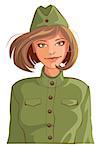 Russian woman retro soldier. Isolated on white vector cartoon illustration