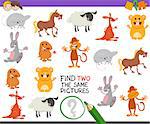 Cartoon Illustration of Looking for Two Identical Pictures Educational Game for Kids