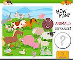 Cartoon Illustration of Educational Counting Activity for Kids with Cute Animal Characters