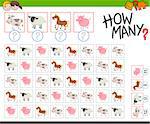 Cartoon Illustration of Educational Counting Activity for Children with Cute Farm Animal Characters