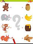 Cartoon Illustration of Education Pictures Matching Game for Children with Animal Characters and their Favorite Food