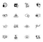 Security and Protection Icons Set. Isolated Illustration. App Symbol or UI element. Wallet protection and mobile security symbol, secure mail symbol, password protection and private security symbol.