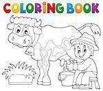 Coloring book farmer milking cow - eps10 vector illustration.
