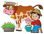 Farmer milking cow image 1 - eps10 vector illustration.