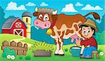 Farmer milking cow image 3 - eps10 vector illustration.