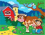 Farmer milking cow image 4 - eps10 vector illustration.