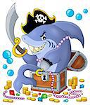 Pirate shark with treasure theme 1 - eps10 vector illustration.