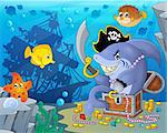Pirate shark with treasure theme 2 - eps10 vector illustration.
